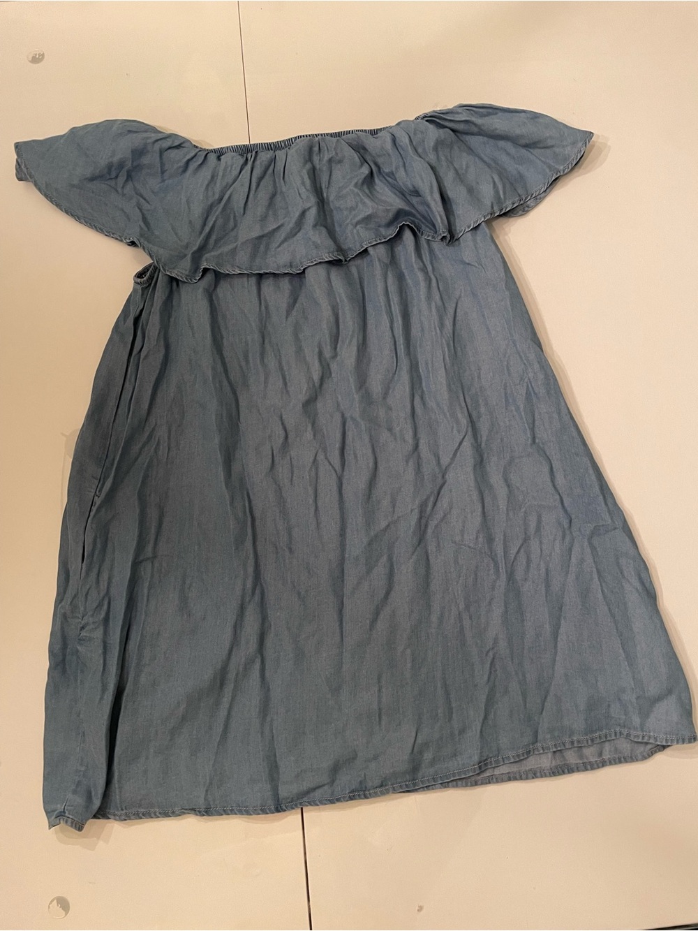 Haute Monde Girls Chambray Off-Shoulder Dress in Light Blue